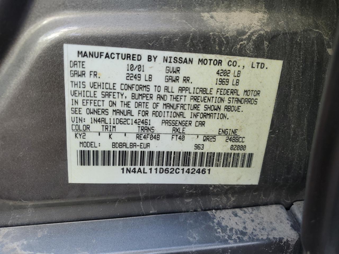 1N4AL11D62C142461 2002 Nissan Altima Base