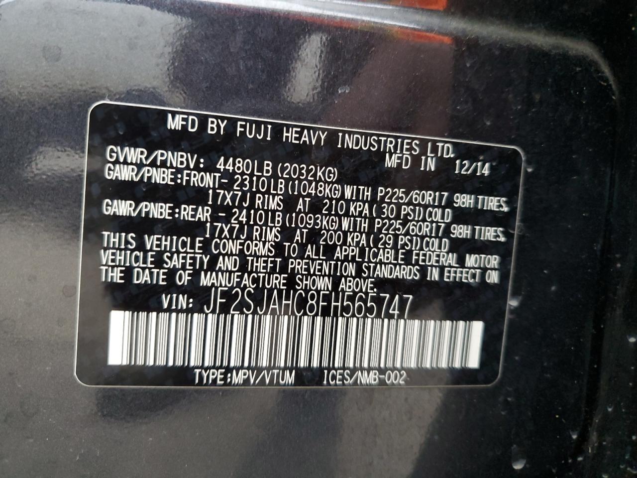 JF2SJAHC8FH565747 2015 Subaru Forester 2.5I Limited