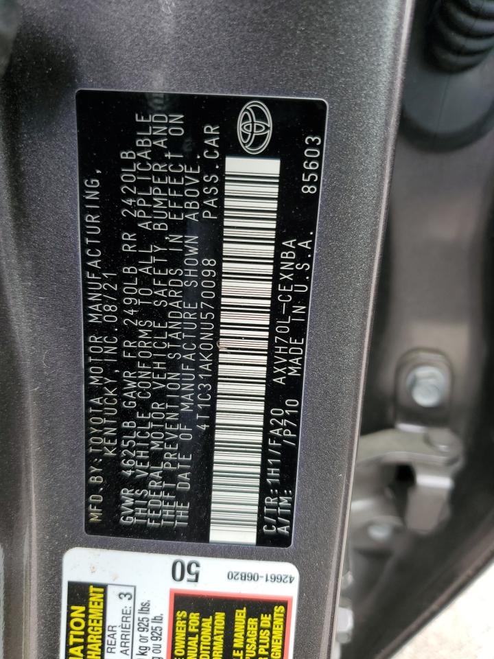 4T1C31AK0NU570098 2022 Toyota Camry Le