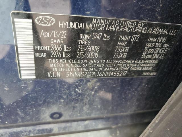 2022 Hyundai Santa Fe Sel VIN: 5NMS2DAJ6NH455217 Lot: 52456864