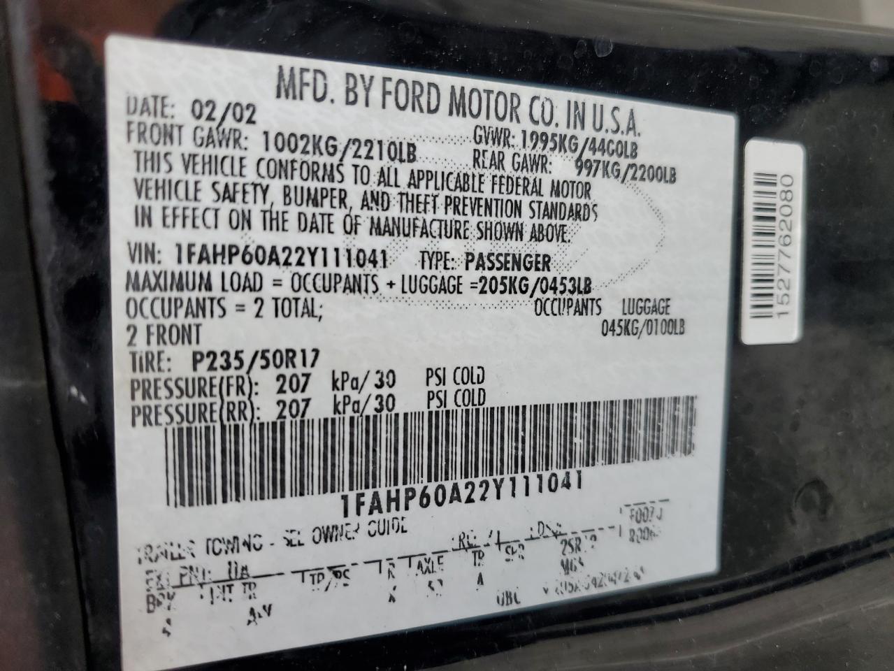 1FAHP60A22Y111041 2002 Ford Thunderbird