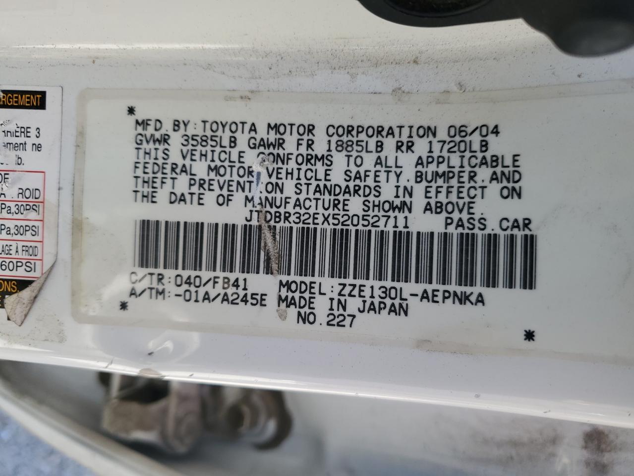 JTDBR32EX52052711 2005 Toyota Corolla Ce