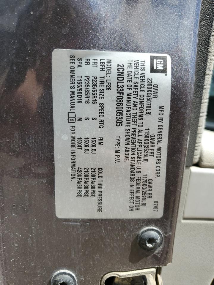 2CNDL33F086005305 2008 Chevrolet Equinox Lt