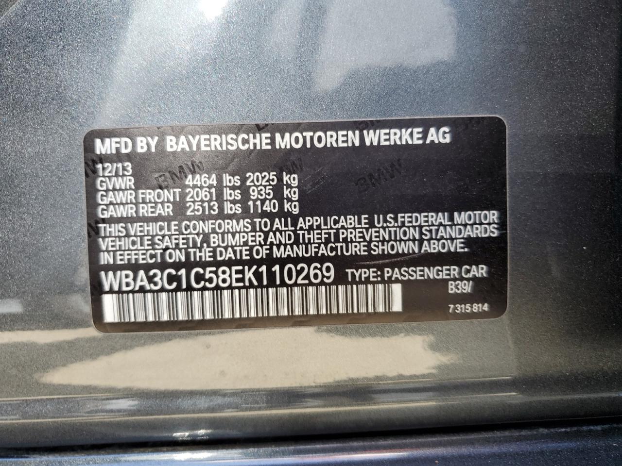 WBA3C1C58EK110269 2014 BMW 328 I Sulev