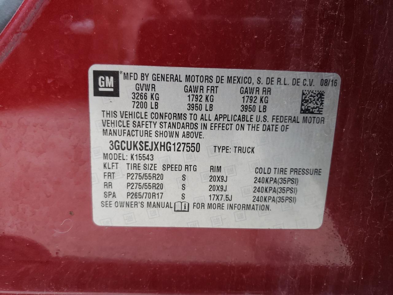 3GCUKSEJXHG127550 2017 Chevrolet Silverado K1500 Ltz