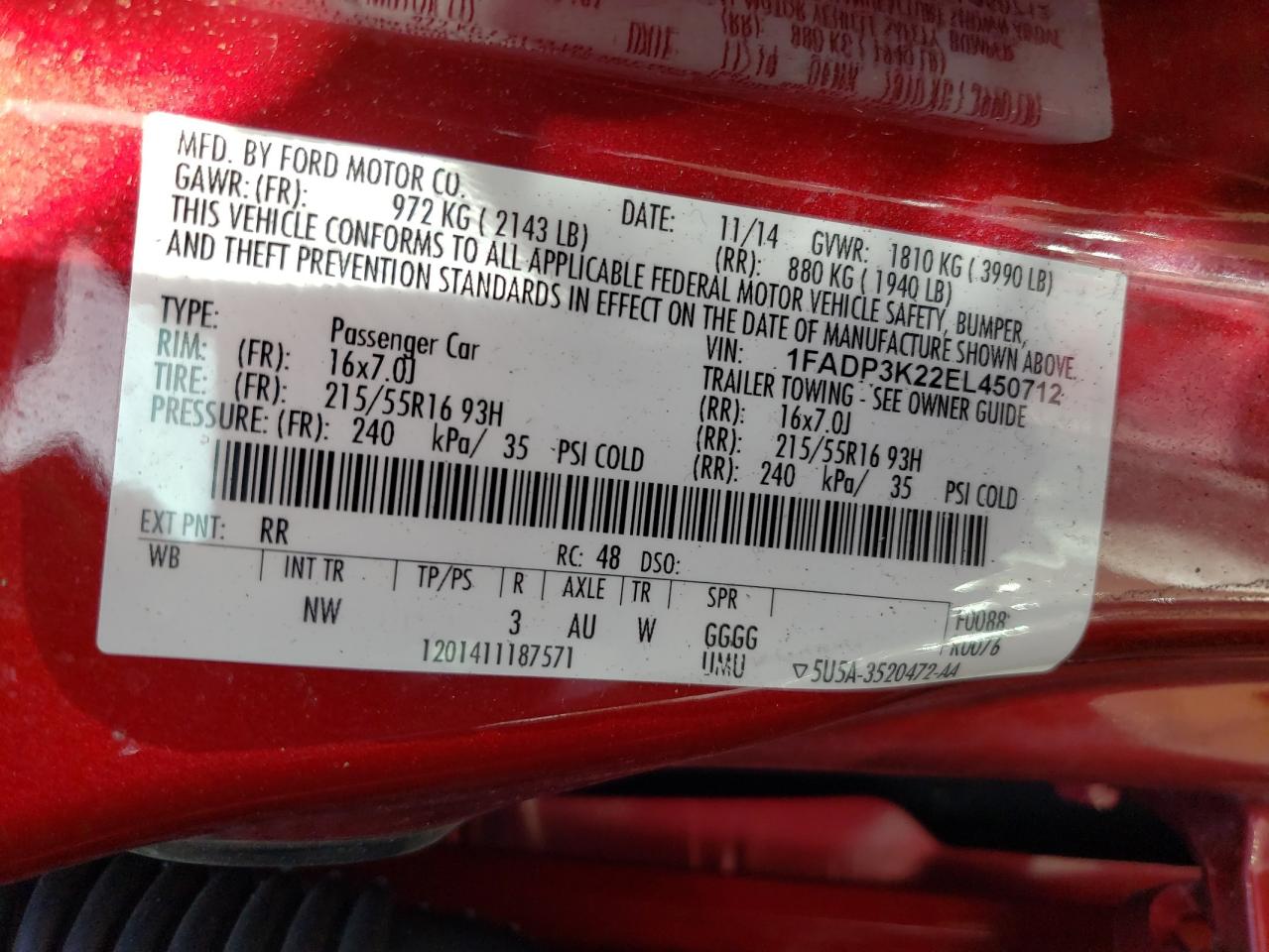 1FADP3K22EL450712 2014 Ford Focus Se