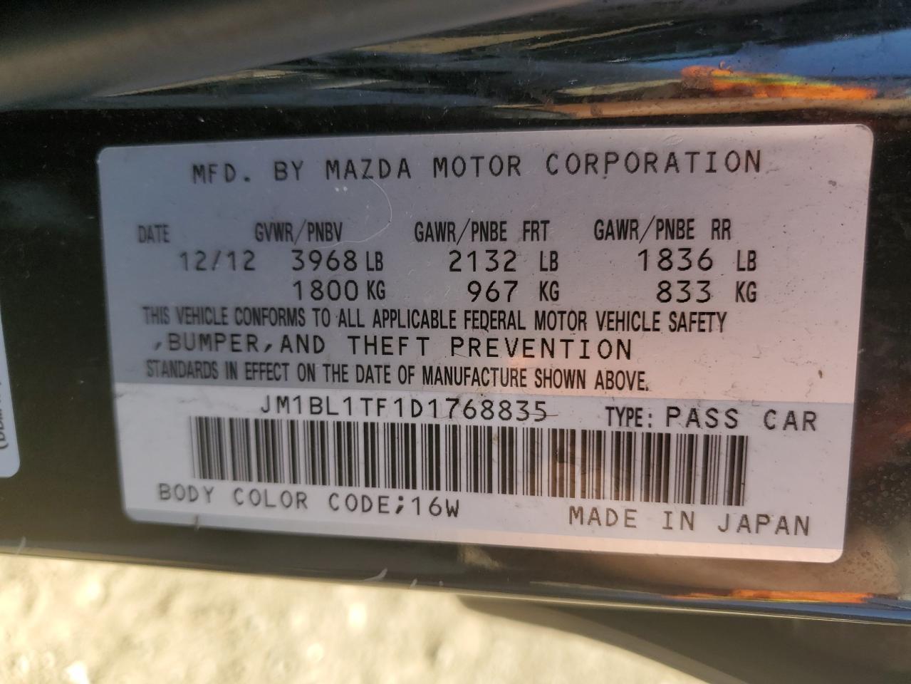 JM1BL1TF1D1768835 2013 Mazda 3 I