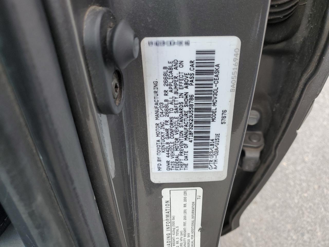 4T1BF32K23U558786 2003 Toyota Camry Le