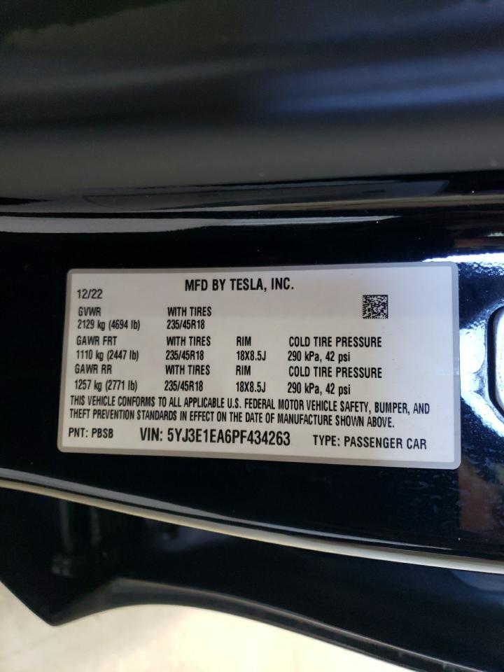 2023 Tesla Model 3 vin: 5YJ3E1EA6PF434263