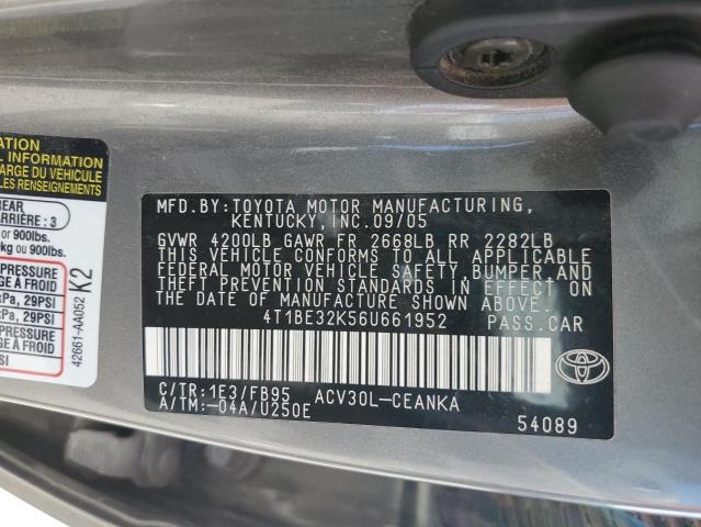 2006 Toyota Camry Le VIN: 4T1BE32K56U661952 Lot: 50345574