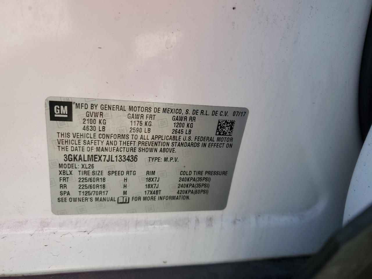 3GKALMEX7JL133436 2018 GMC Terrain Sle