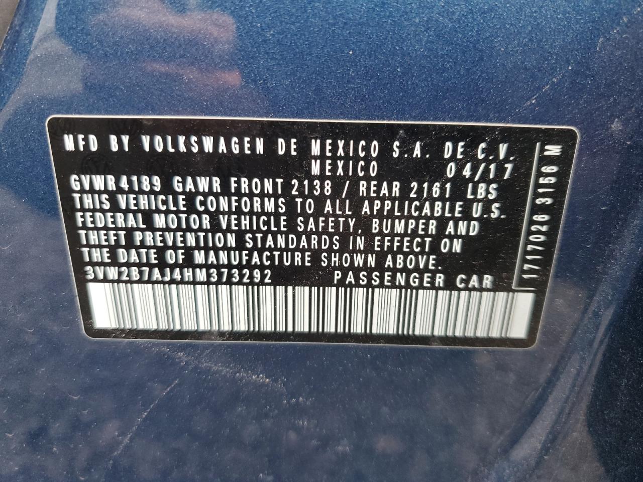 3VW2B7AJ4HM373292 2017 Volkswagen Jetta S