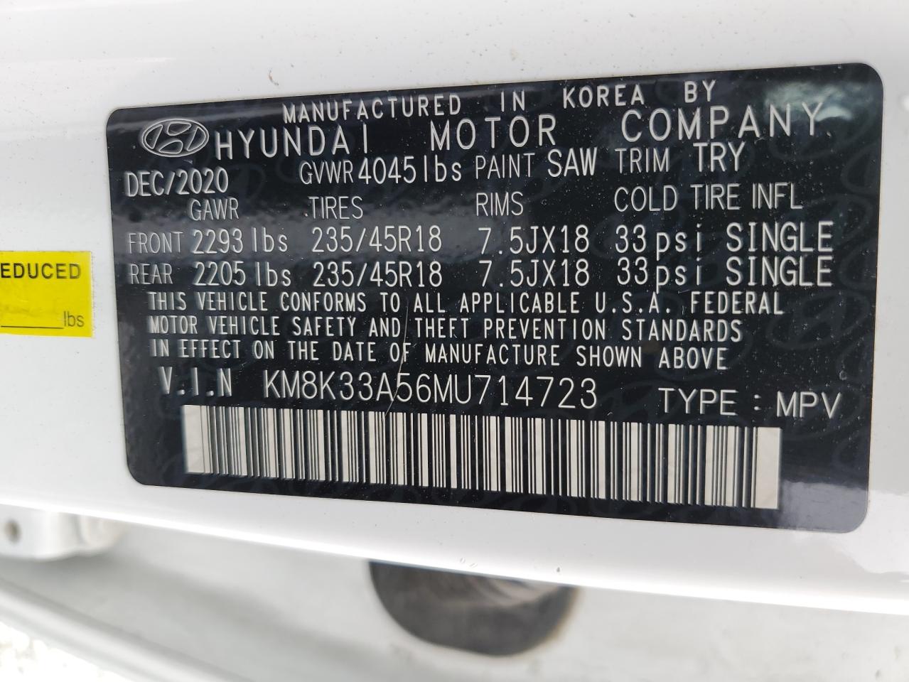 KM8K33A56MU714723 2021 Hyundai Kona Limited