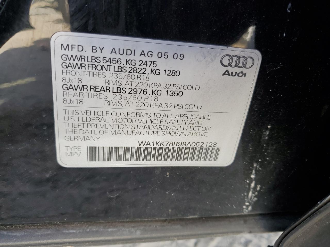 WA1KK78R99A052128 2009 Audi Q5 3.2