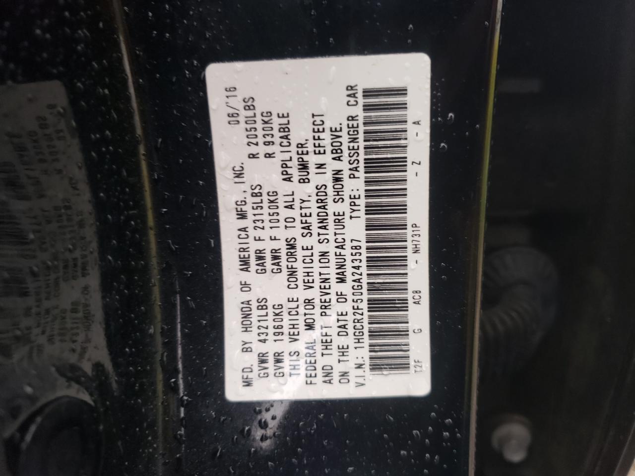 1HGCR2F50GA243587 2016 Honda Accord Sport