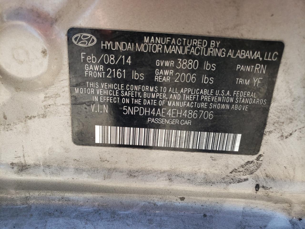 5NPDH4AE4EH486706 2014 Hyundai Elantra Se