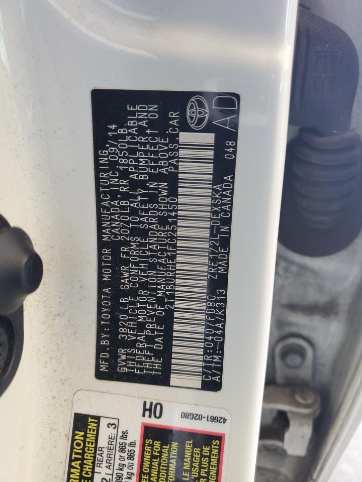 2T1BURHE1FC251450 2015 Toyota Corolla L