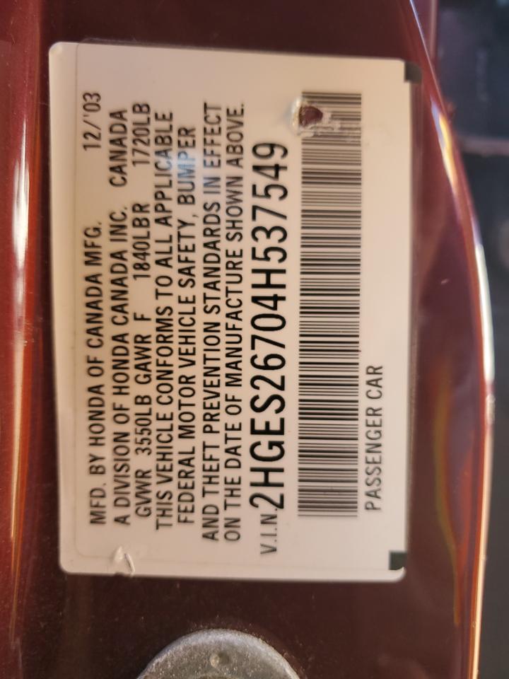 2HGES26704H537549 2004 Honda Civic Ex