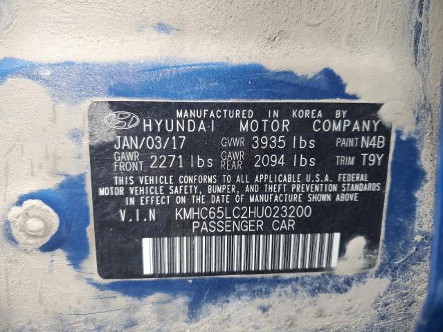 2017 HYUNDAI IONIQ BLUE - KMHC65LC2HU023200