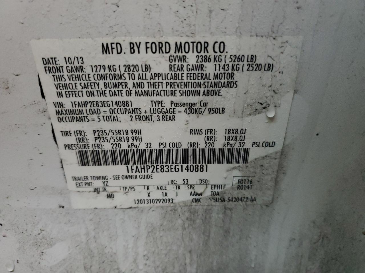 1FAHP2E83EG140881 2014 Ford Taurus Sel