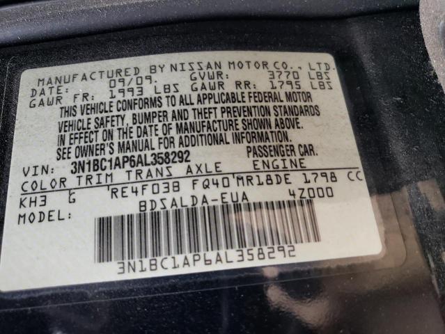 2010 Nissan Versa S VIN: 3N1BC1AP6AL358292 Lot: 52225674