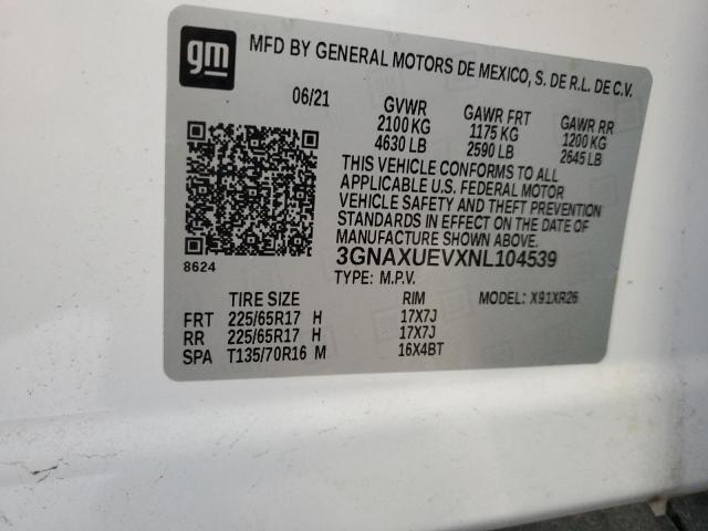 2022 Chevrolet Equinox Lt VIN: 3GNAXUEVXNL104539 Lot: 51900684