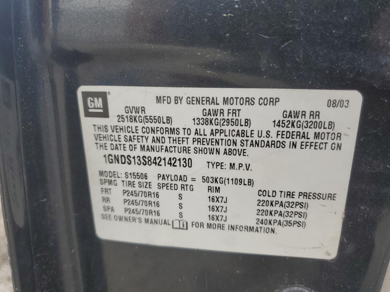 1GNDS13S842142130 2004 Chevrolet Trailblazer Ls