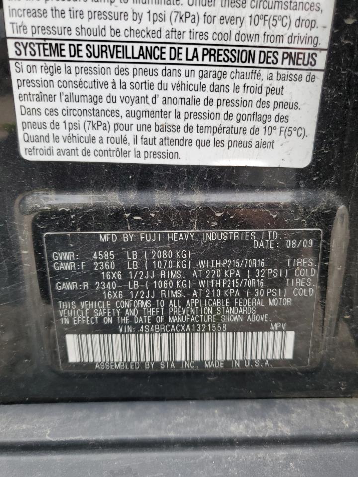 4S4BRCACXA1321558 2010 Subaru Outback 2.5I