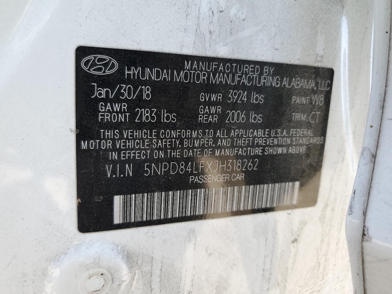 5NPD84LFXJH318262 2018 Hyundai Elantra Sel