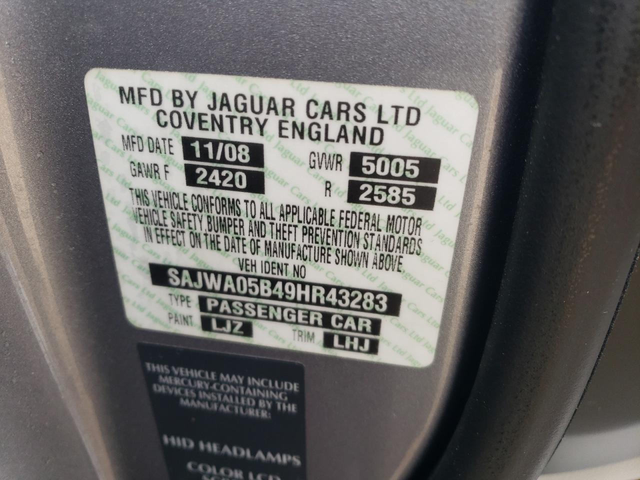 SAJWA05B49HR43283 2009 Jaguar Xf Luxury