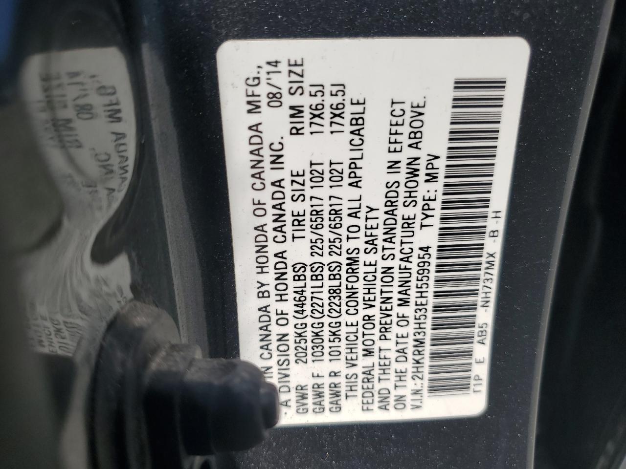 2HKRM3H53EH559954 2014 Honda Cr-V Ex