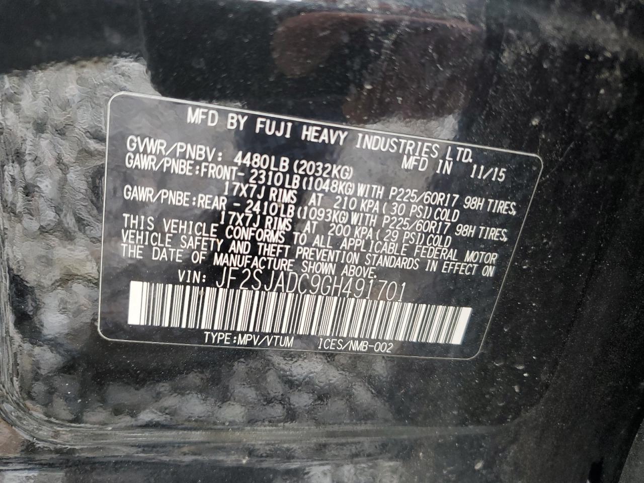 JF2SJADC9GH491701 2016 Subaru Forester 2.5I Premium