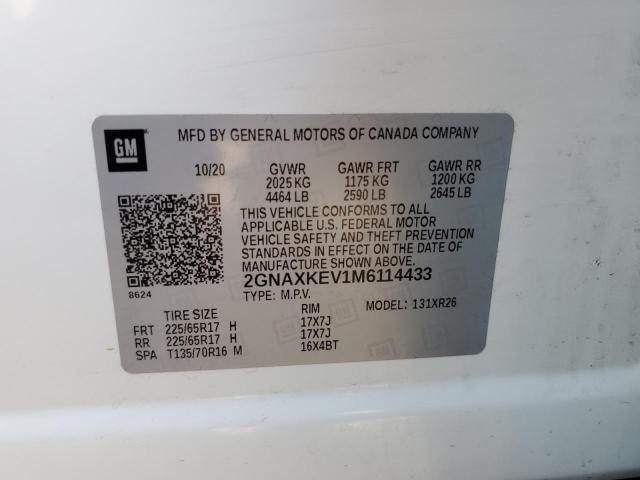 2021 Chevrolet Equinox Lt VIN: 2GNAXKEV1M6114433 Lot: 53124984