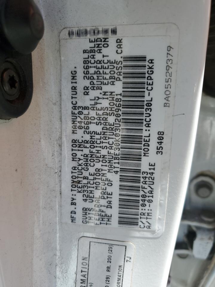 4T1BE30K03U209681 2003 Toyota Camry Le