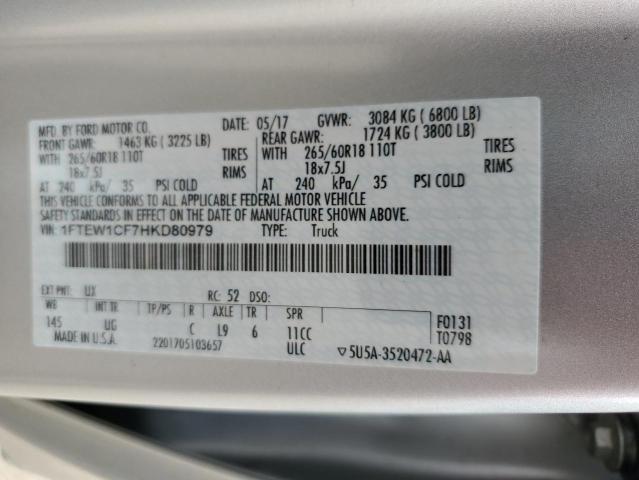 2017 Ford F150 Supercrew VIN: 1FTEW1CF7HKD80979 Lot: 51158614