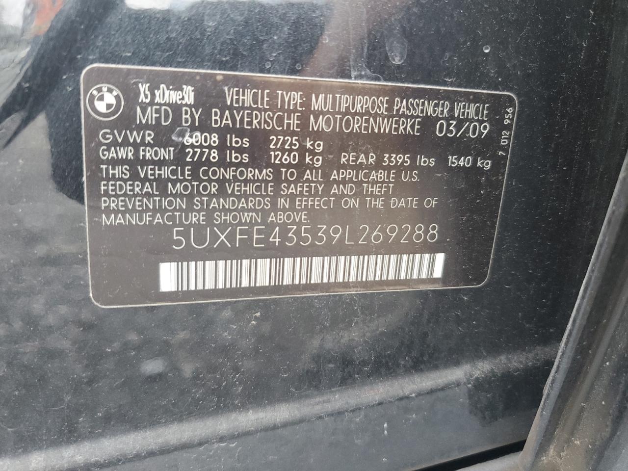 5UXFE43539L269288 2009 BMW X5 xDrive30I