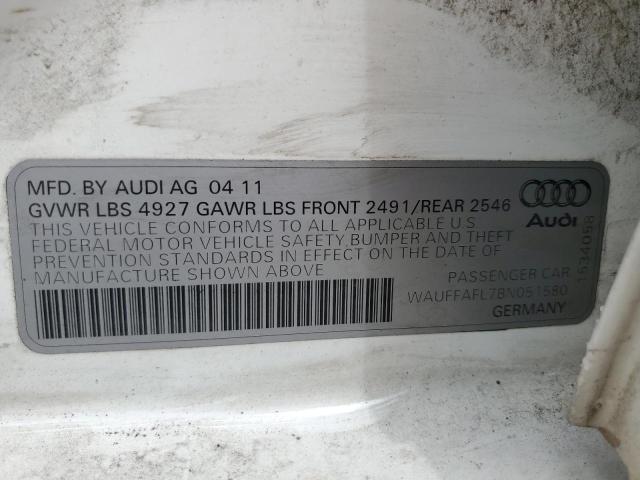 2011 Audi A4 Premium Plus VIN: WAUFFAFL7BN051580 Lot: 51142834