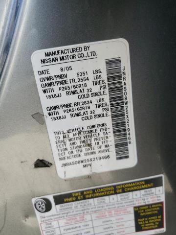 2005 Infiniti Fx35 VIN: JNRAS08W25X219466 Lot: 52840754