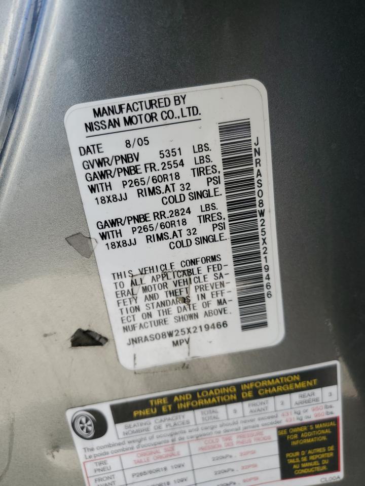 JNRAS08W25X219466 2005 Infiniti Fx35