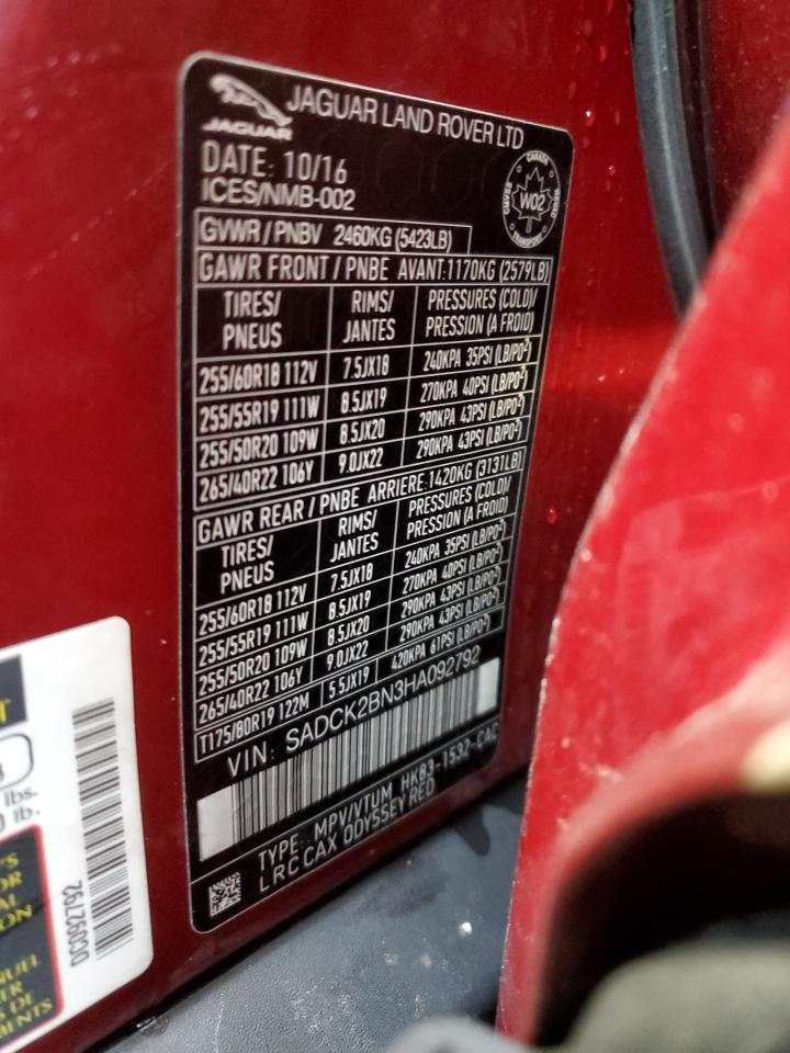 SADCK2BN3HA092792 2017 Jaguar F-Pace Prestige