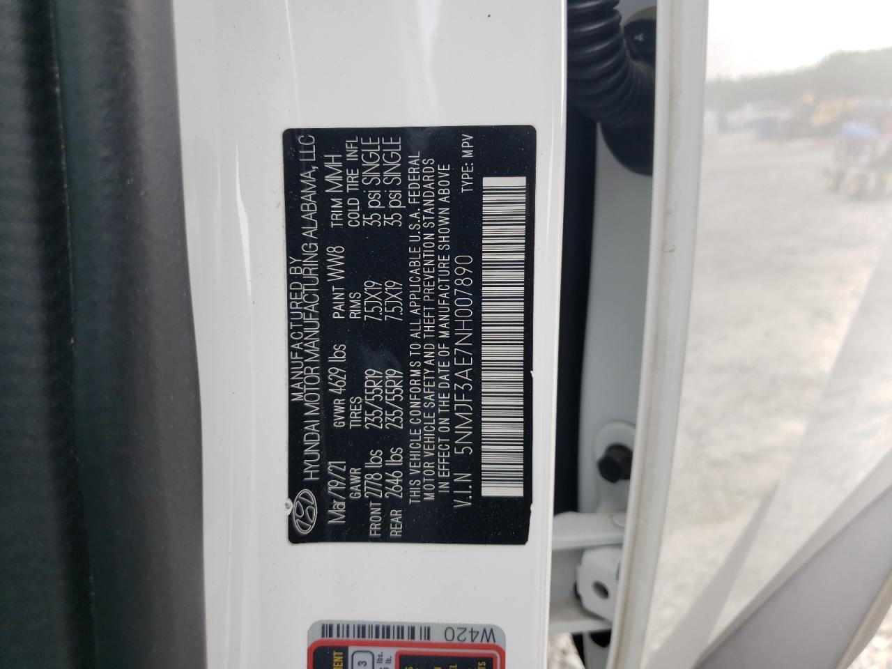 5NMJF3AE7NH007890 2022 Hyundai Tucson Sel