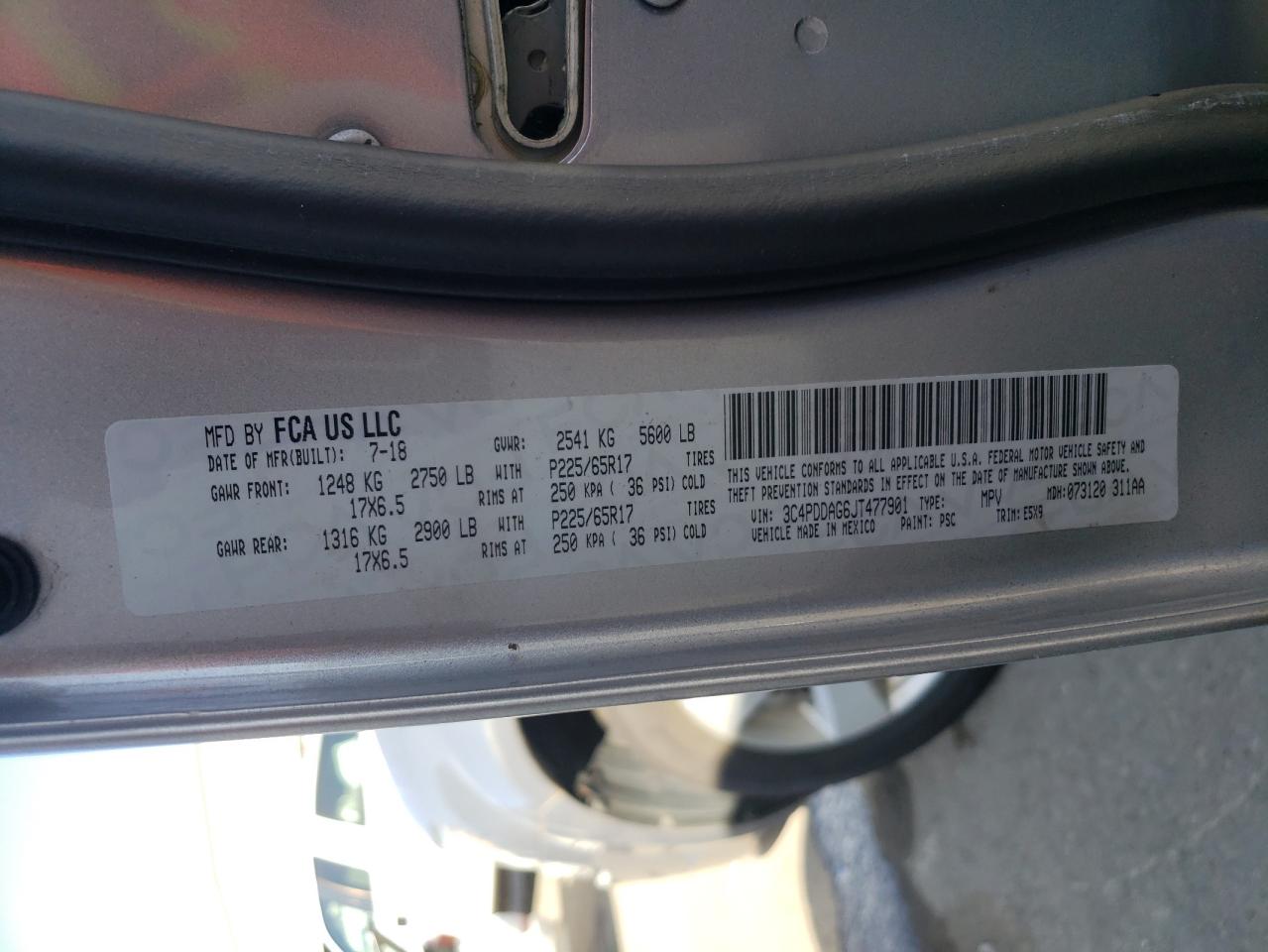 3C4PDDAG6JT477901 2018 Dodge Journey Se