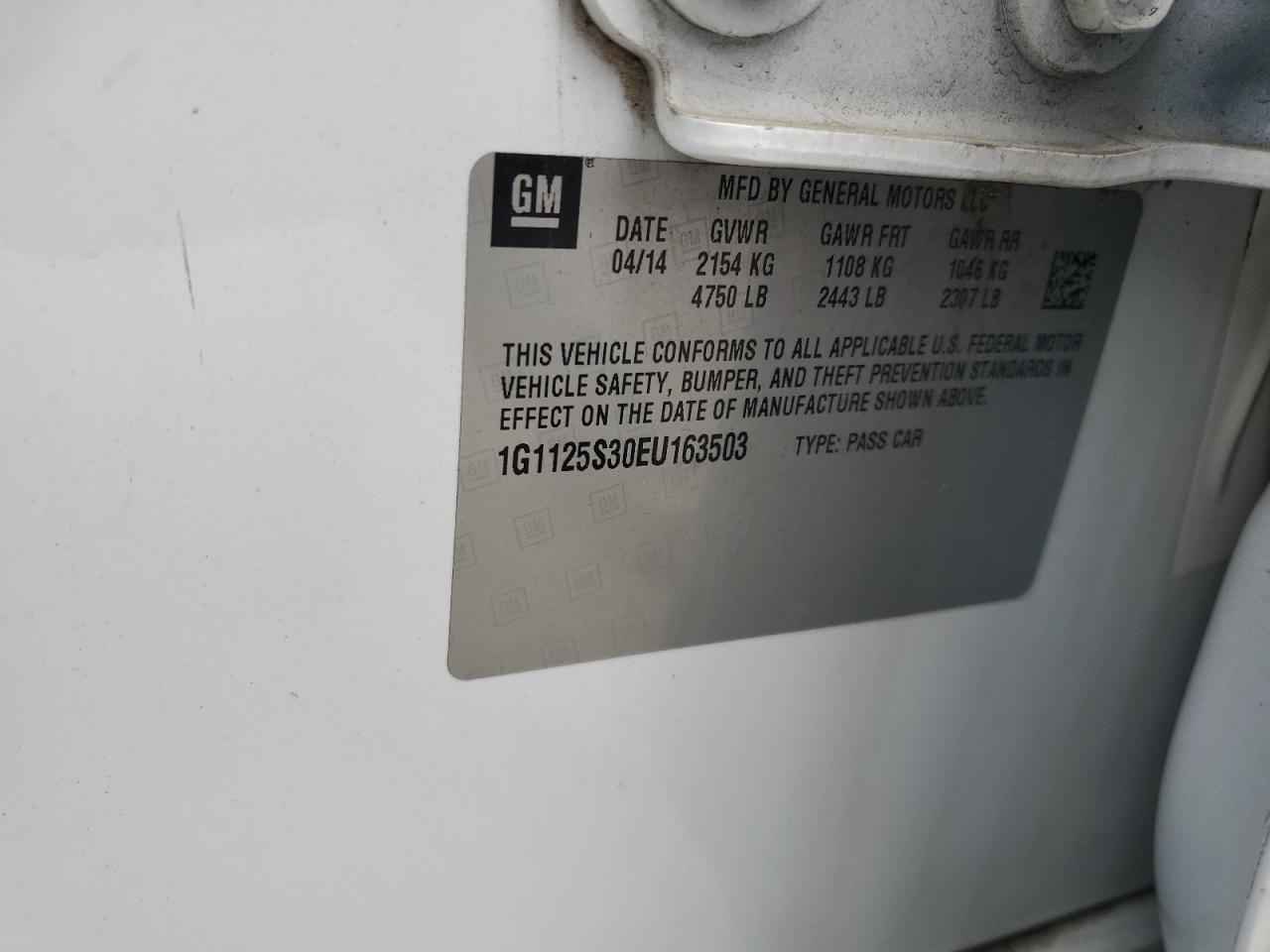 1G1125S30EU163503 2014 Chevrolet Impala Lt