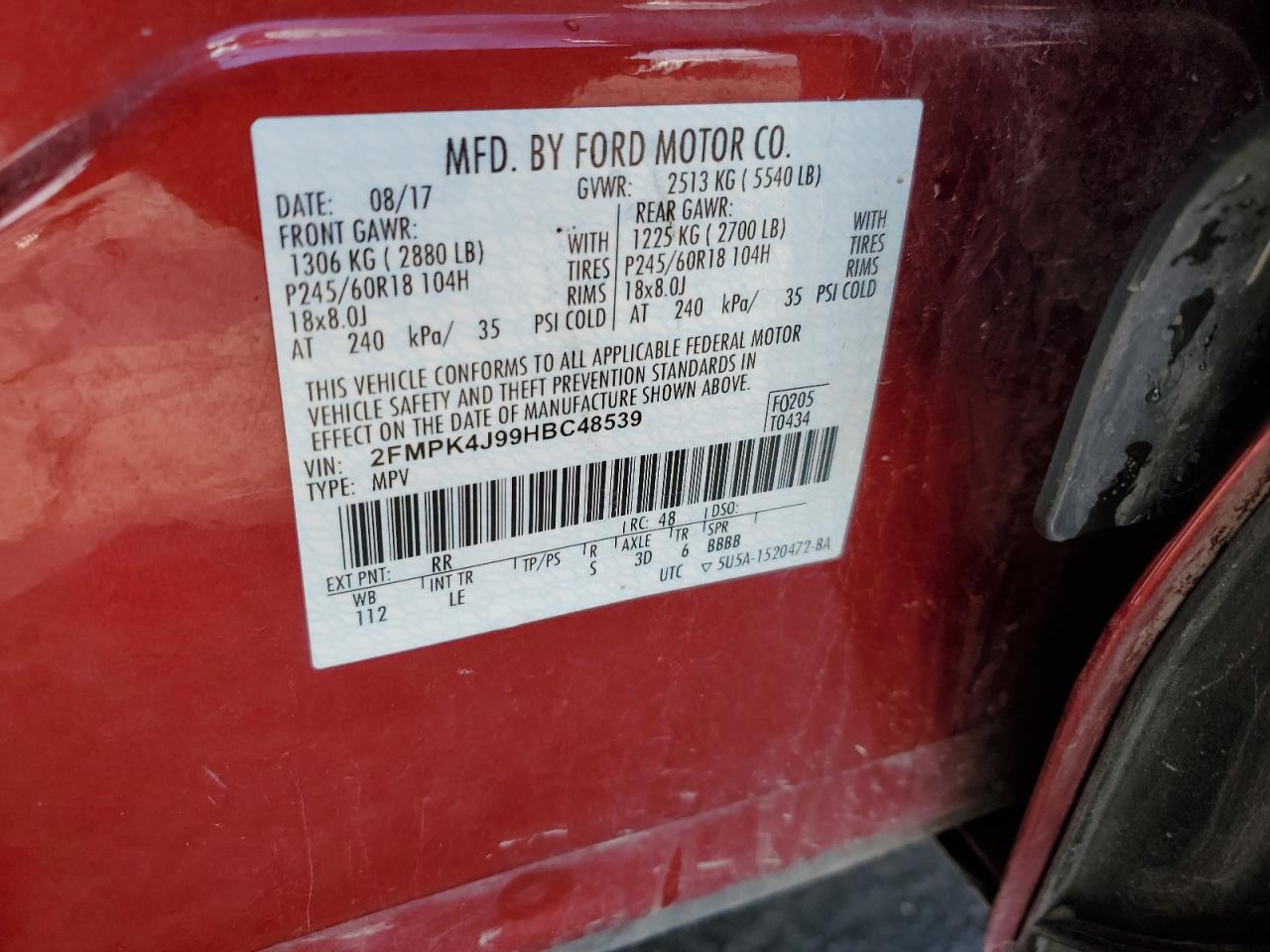 2FMPK4J99HBC48539 2017 Ford Edge Sel