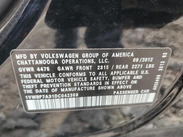 2013 Volkswagen Passat Se VIN: 1VWBP7A31DC042359 Lot: 51165644