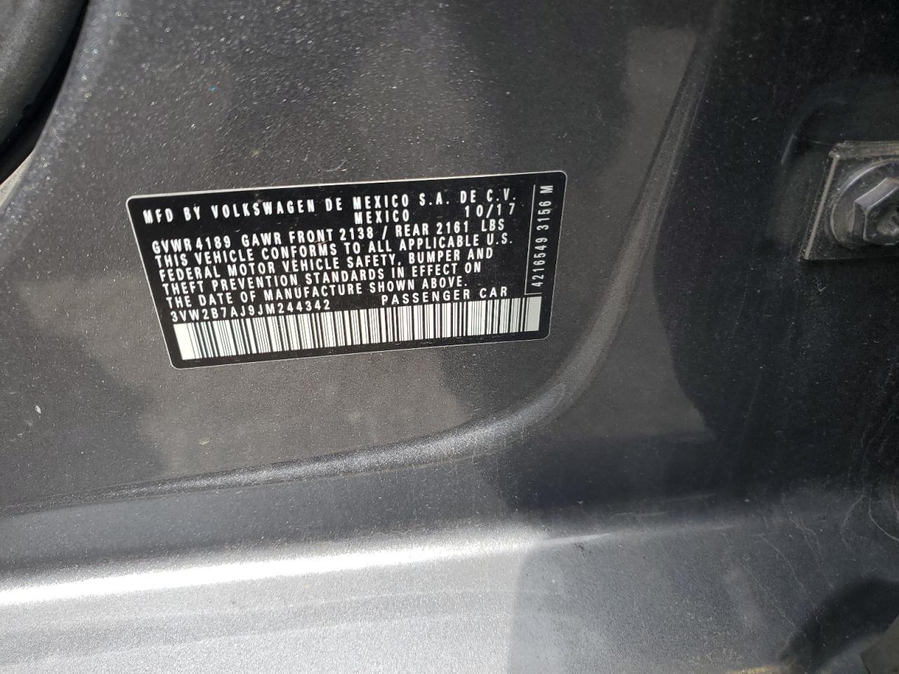 3VW2B7AJ9JM244342 2018 Volkswagen Jetta S