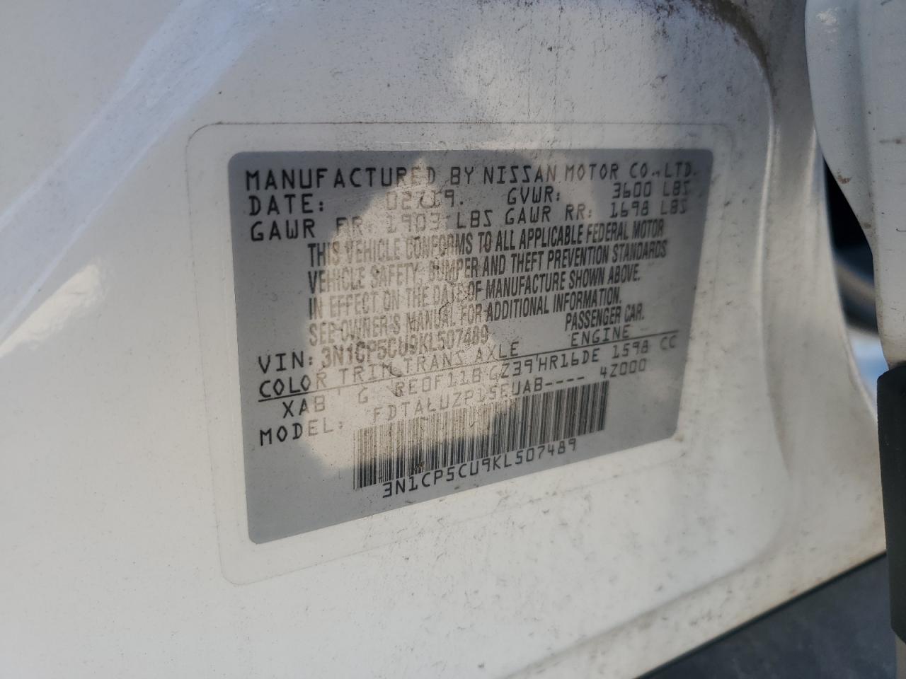 3N1CP5CU9KL507489 2019 Nissan Kicks S