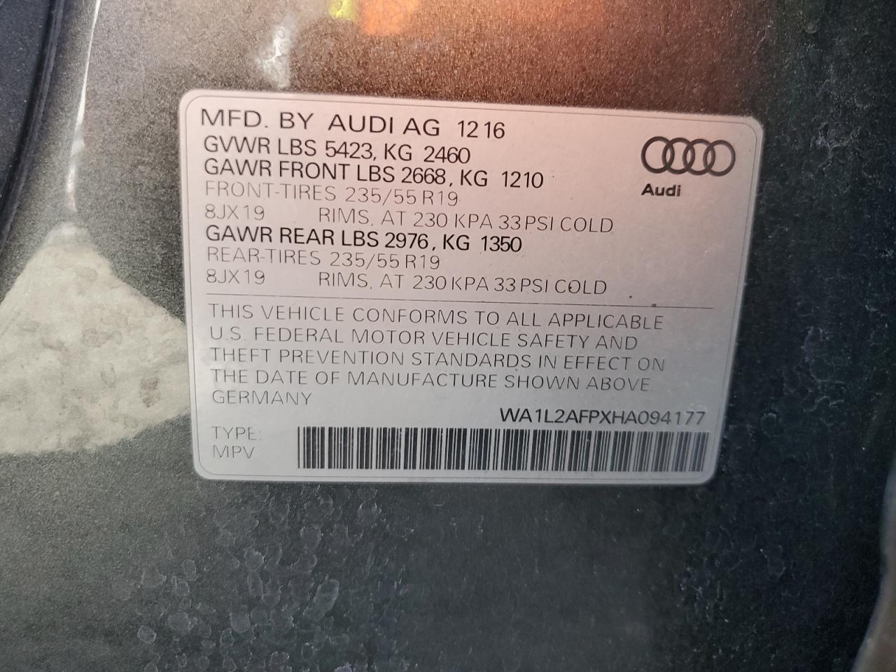 2017 Audi Q5 Premium Plus vin: WA1L2AFPXHA094177