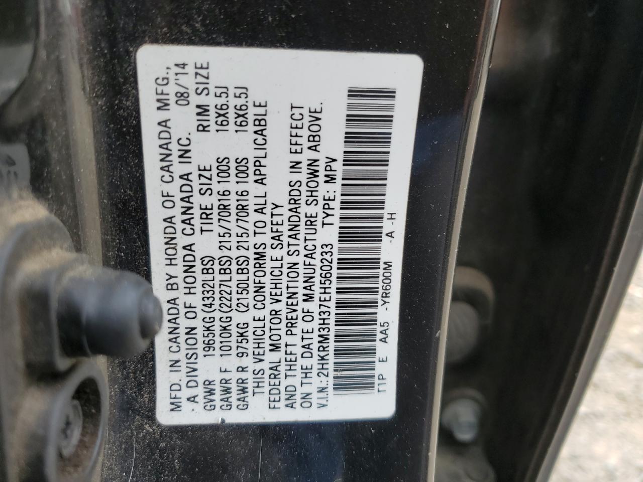 2HKRM3H37EH560233 2014 Honda Cr-V Lx