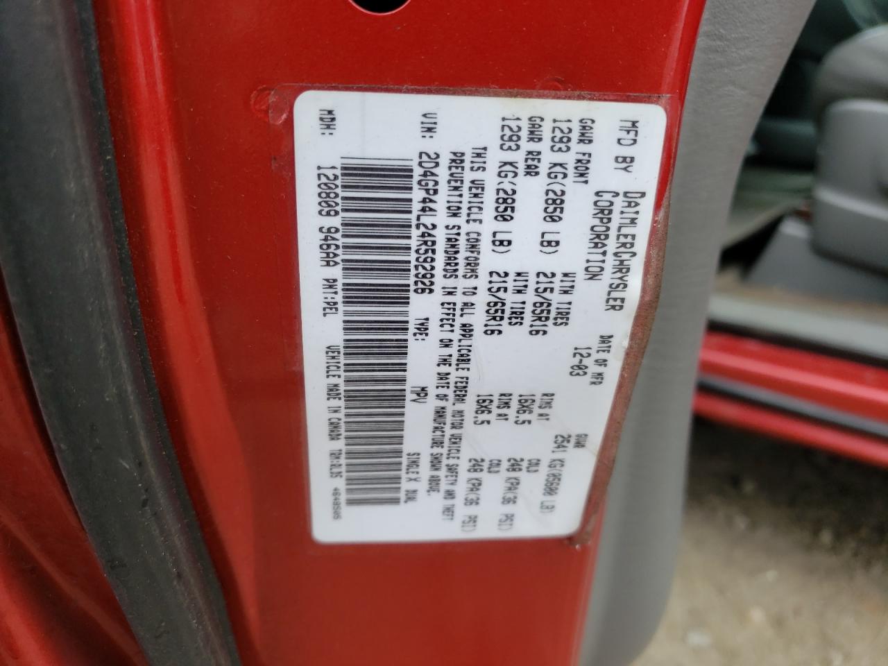 2D4GP44L24R592926 2004 Dodge Grand Caravan Sxt